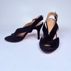 MICHAEL Michael Kors Black Suede Crisscross Slingback Heels with Buckle